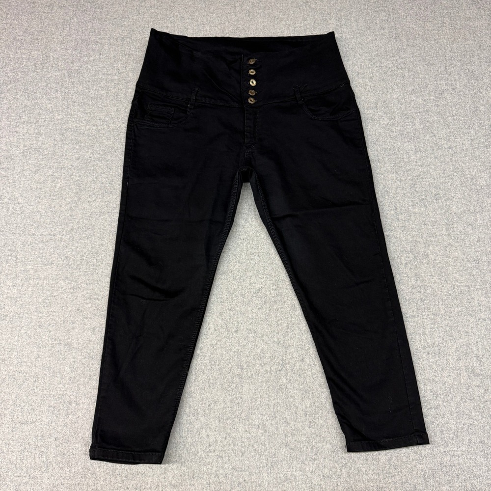 MM-21 High Waisted Pants Size 32 Black 5-Button Fly Slim Leg Stretch Trousers